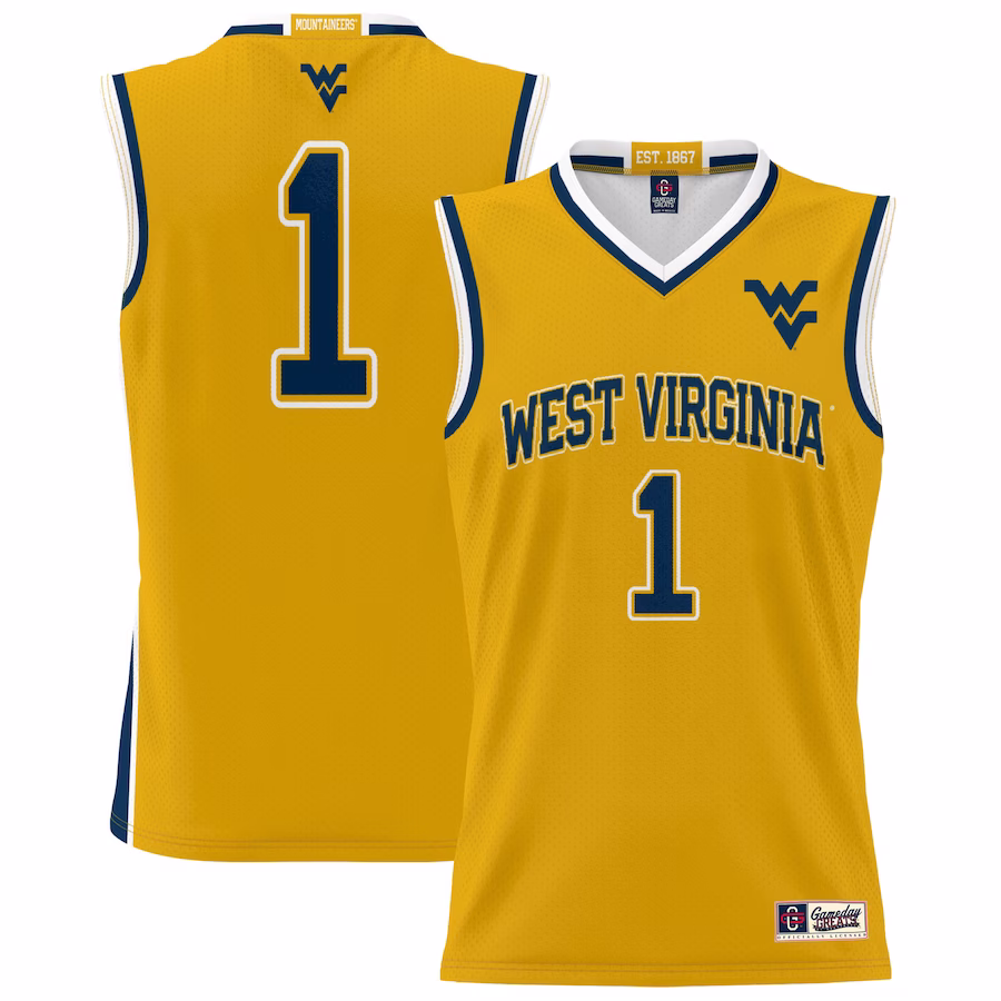 #1 West Virginia Mountaineers GameDay Greats Youth Lightweight Basketball Jersey - Gold - Puhuasuan
