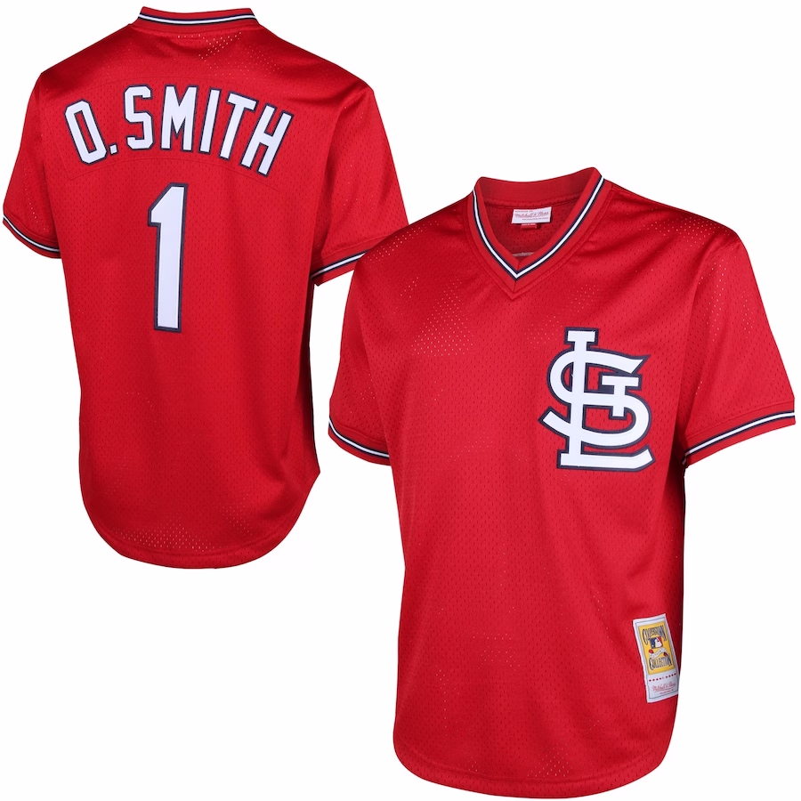 Men's St. Louis Cardinals Ozzie Smith Mitchell & Ness Red Cooperstown Mesh Batting Practice Jersey - Puhuasuan