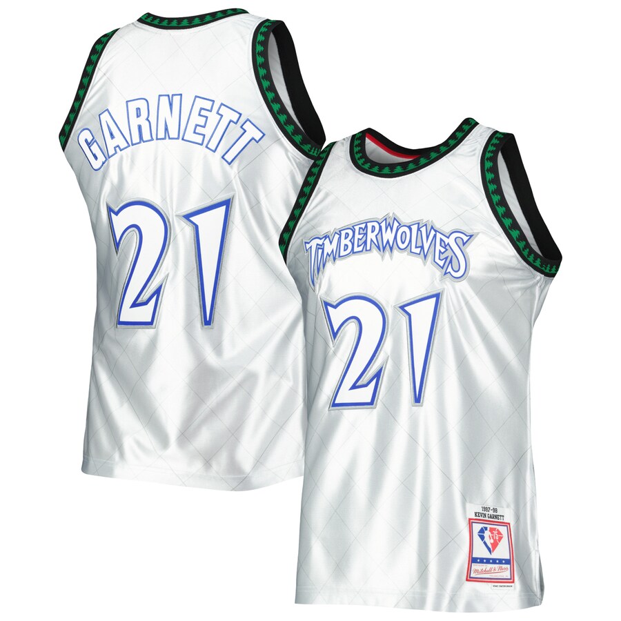 Men's Minnesota Timberwolves Kevin Garnett Mitchell & Ness Platinum 1997/98 Hardwood Classics 75th Anniversary Swingman Jersey - Puhuasuan