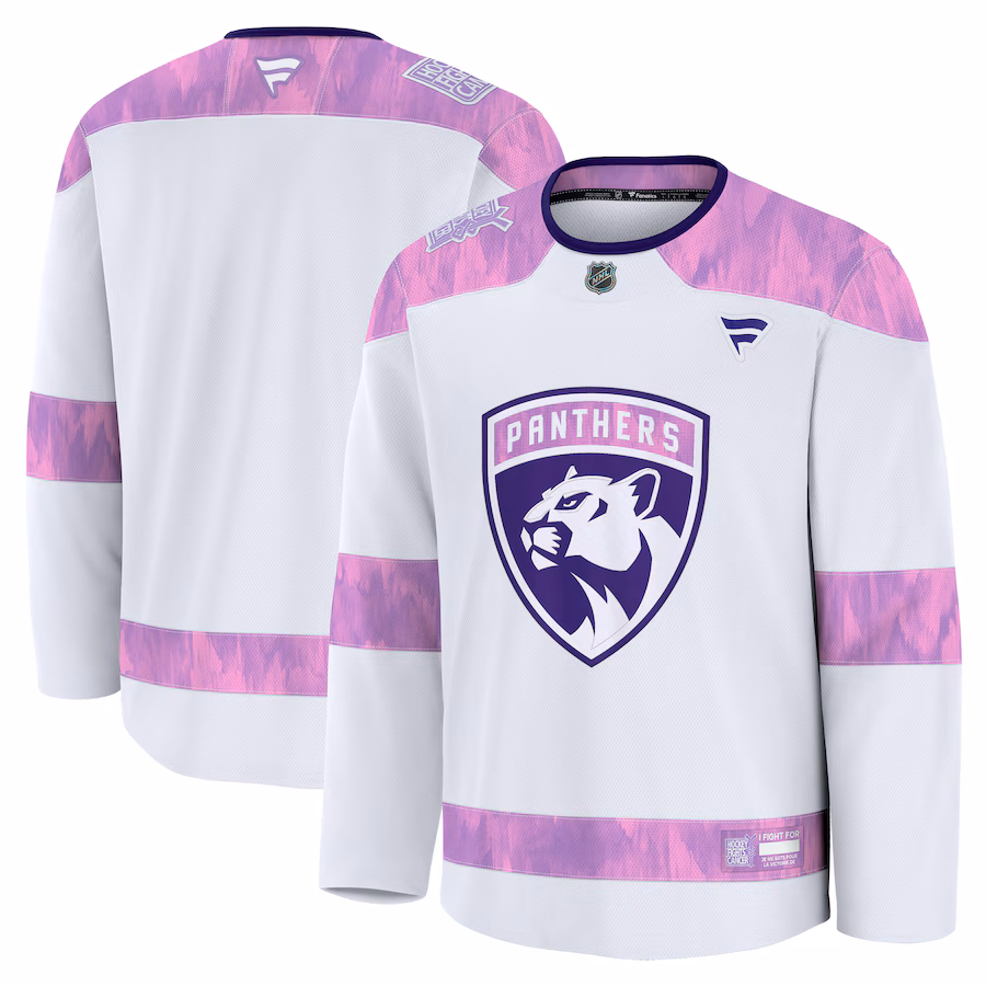 Men's Florida Panthers Fanatics White 2024 Hockey Fights Cancer Practice Jersey - Puhuasuan