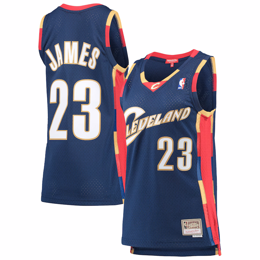 Women's Cleveland Cavaliers LeBron James Mitchell & Ness Navy  Hardwood Classics Swingman Jersey - Puhuasuan