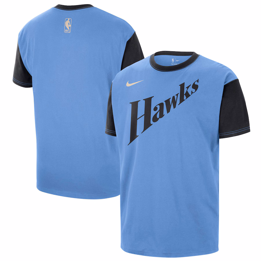 Men's Atlanta Hawks Nike Light Blue 2024/25 City Edition Courtside Color Block T-Shirt - Puhuasuan