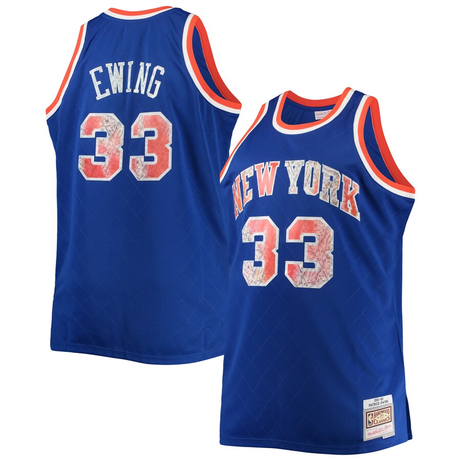 Men's New York Knicks Patrick Ewing Mitchell & Ness Blue Big & Tall 1991/92 NBA 75th Anniversary Diamond Swingman Jersey - Puhuasuan