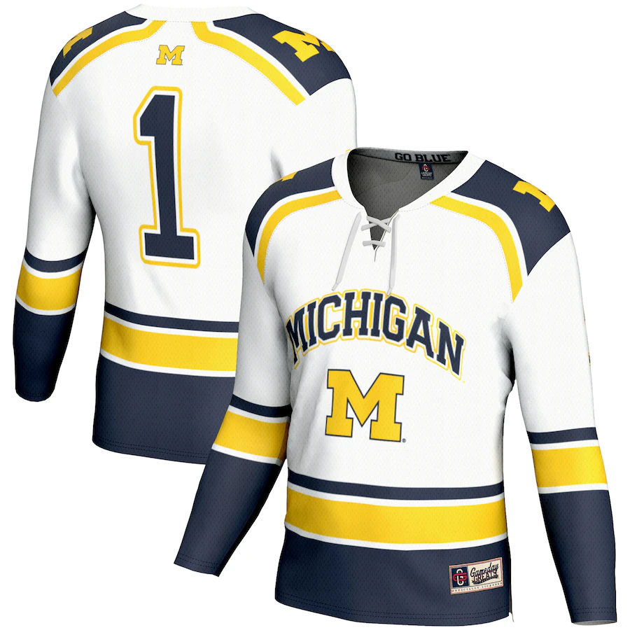 Youth GameDay Greats #1 White Michigan Wolverines Hockey Jersey - Puhuasuan