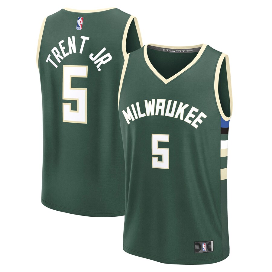 Men's Milwaukee Bucks Gary Trent Jr. Fanatics Hunter Green Fast Break Replica Player Jersey - Icon Edition - Puhuasuan