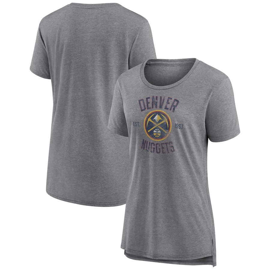 Women's Denver Nuggets Heather Gray Heritage Tri-Blend T-Shirt - Puhuasuan