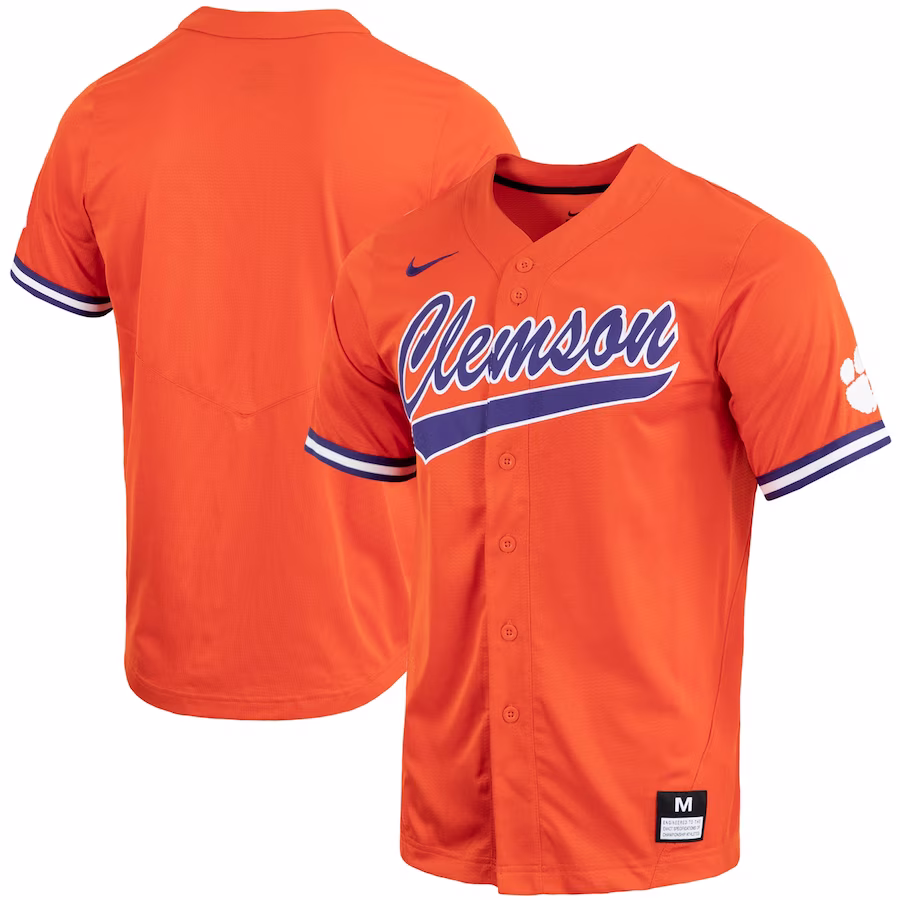 Clemson Tigers Nike Replica Full-Button Baseball Jersey - Orange - Puhuasuan