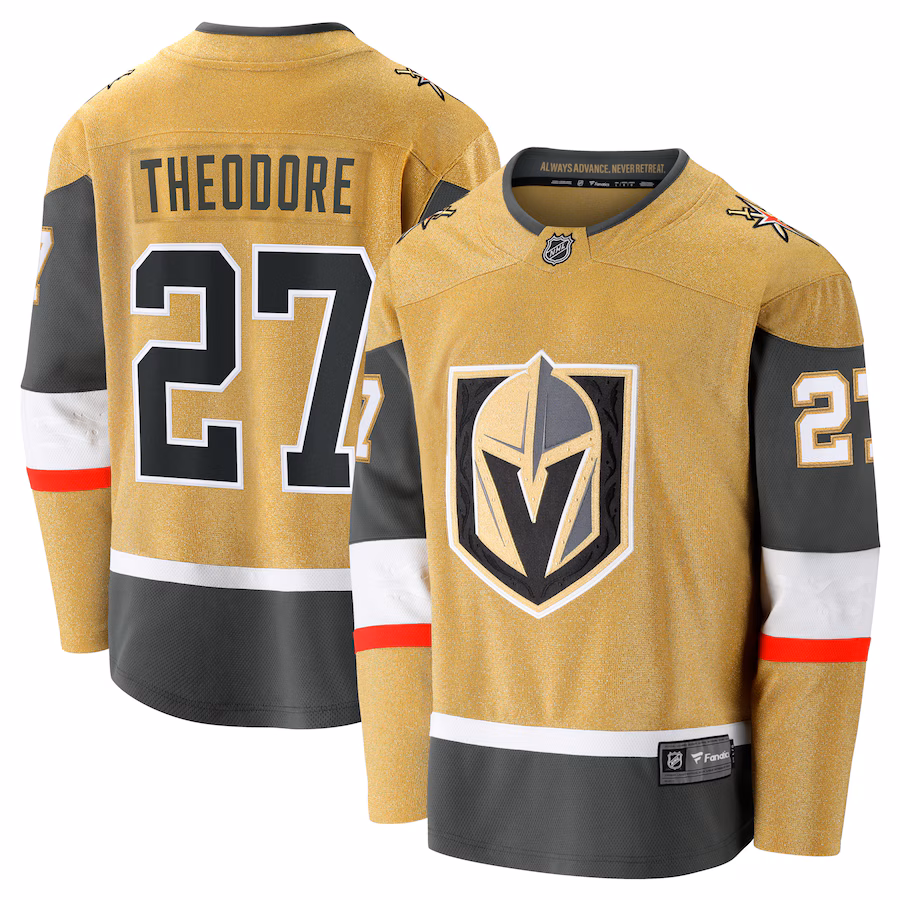 Men's Vegas Golden Knights Shea Theodore Fanatics Gold Home Breakaway Jersey - Puhuasuan
