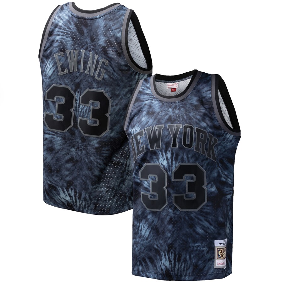 Men's New York Knicks Patrick Ewing Mitchell & Ness Black Hardwood Classics 1991/92 Tie-Dye Swingman Jersey - Puhuasuan