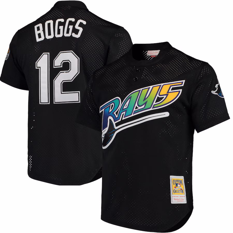 Men's Tampa Bay Rays Wade Boggs Mitchell & Ness Black Cooperstown 1991 Mesh Batting Practice Jersey - Puhuasuan