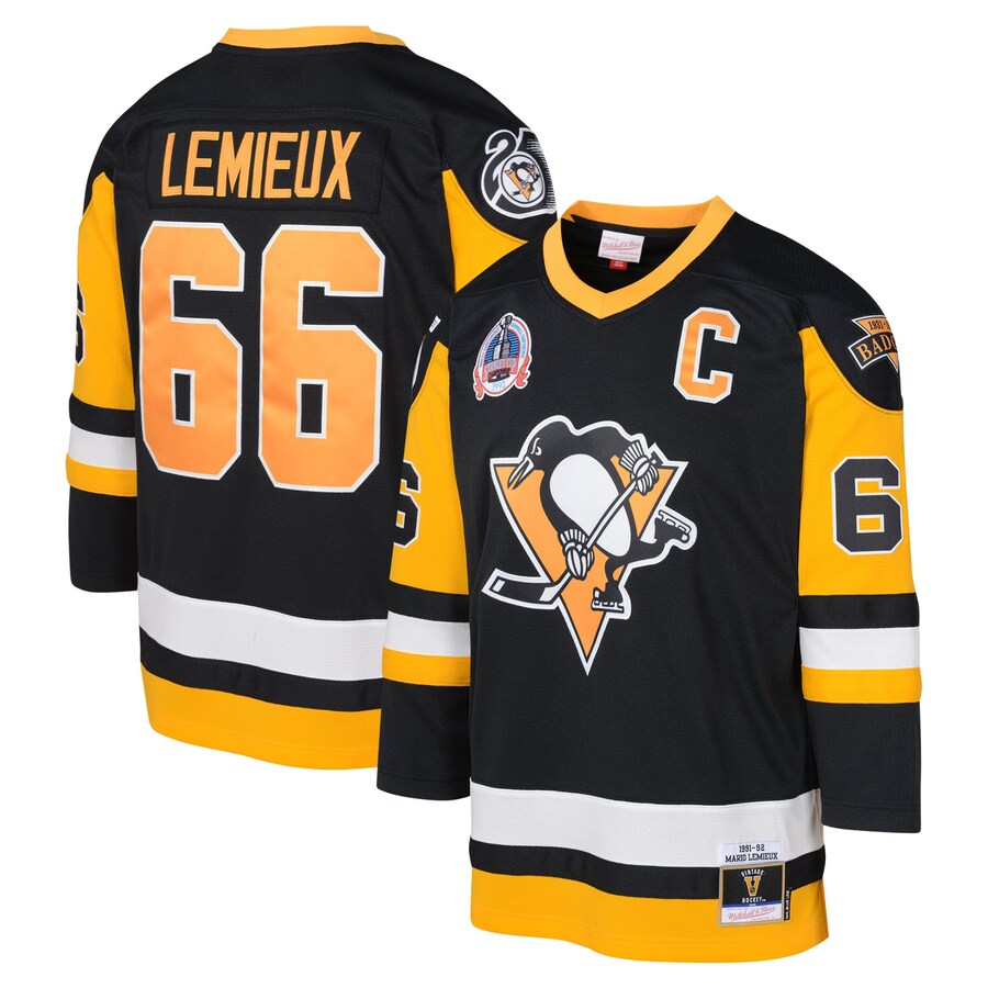 Youth Pittsburgh Penguins Mario Lemieux Mitchell & Ness Black 1991-92 Blue Line Player Jersey - Puhuasuan