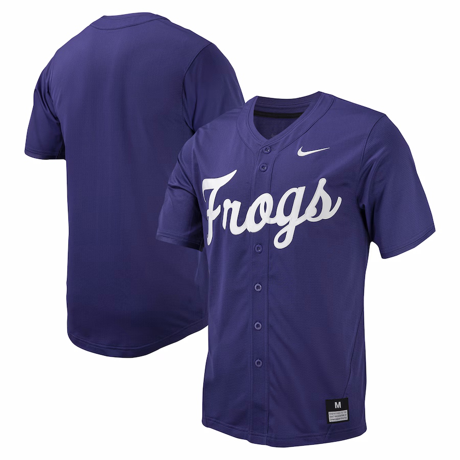 TCU Horned Frogs Nike Replica Full-Button Baseball Jersey - Purple - Puhuasuan