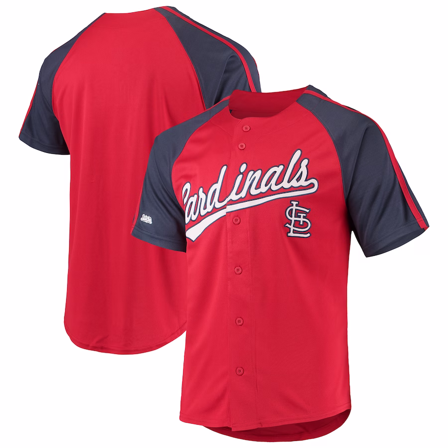 Men's St. Louis Cardinals Stitches Red Button-Down Raglan Replica Jersey - Puhuasuan