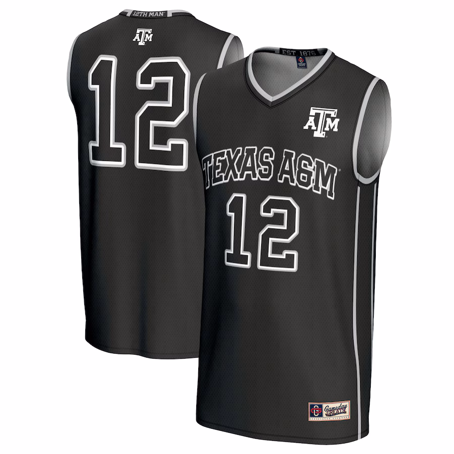 Unisex GameDay Greats #12 Black Texas A&M Aggies Basketball Lightweight Fashion Jersey - Puhuasuan