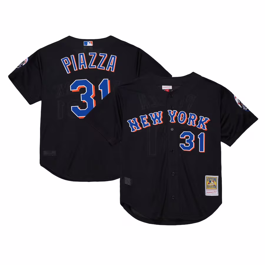 Men's New York Mets Mike Piazza Mitchell & Ness Black Cooperstown Collection 2000 Batting Practice Jersey - Puhuasuan