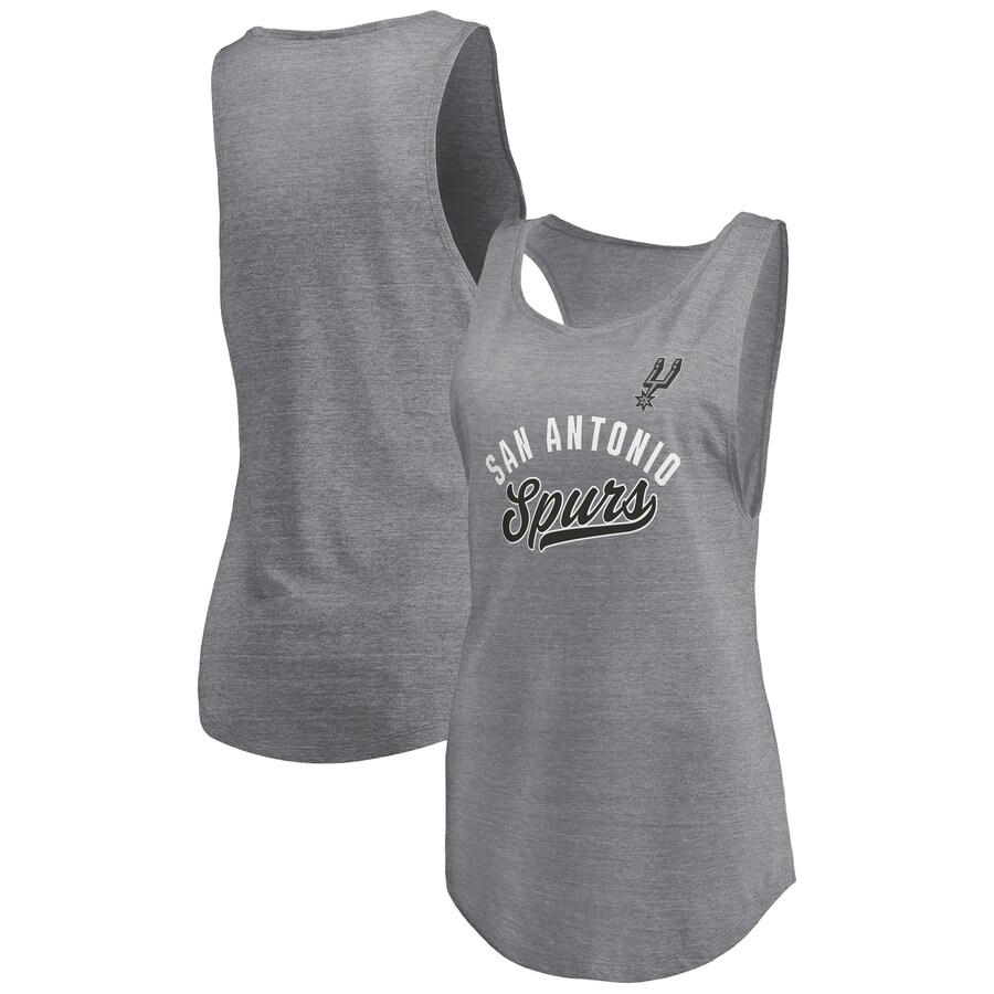 Women's San Antonio Spurs Fanatics Heathered Gray Quality Time Open Scoop Neck Tri-Blend Tank Top - Puhuasuan