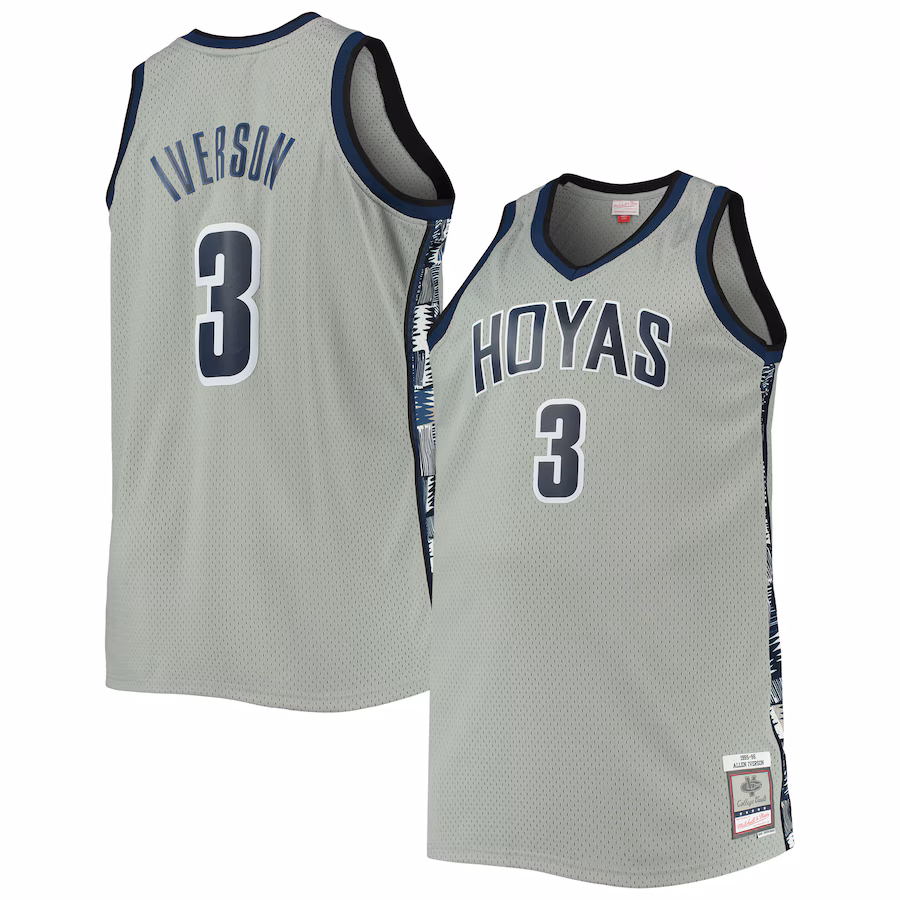 Men's Mitchell & Ness Allen Iverson Gray Georgetown Hoyas Big & Tall 1995/96 Replica Player Jersey - Puhuasuan