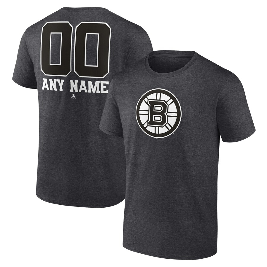 Men's Boston Bruins Charcoal Monochrome Personalized Name & Number T-Shirt - Puhuasuan