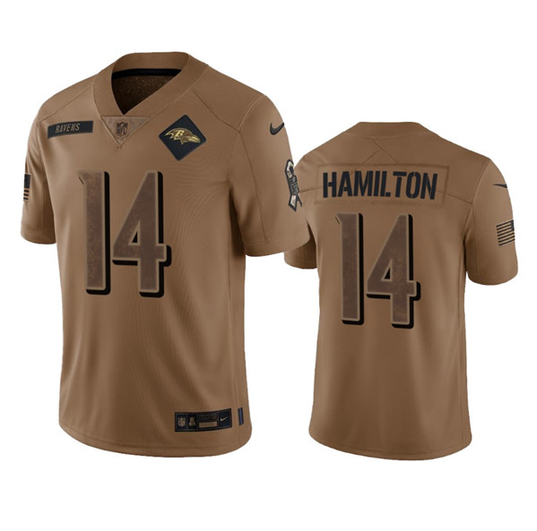 Men's Baltimore Ravens #14 Kyle Hamilton 2023 Brown Salute To Service Limited Football Stitched Jersey - Puhuasuan