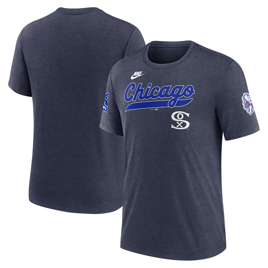 Men's Chicago White Sox Nike Heather Navy Cooperstown Collection Eras Tri-Blend T-Shirt - Puhuasuan