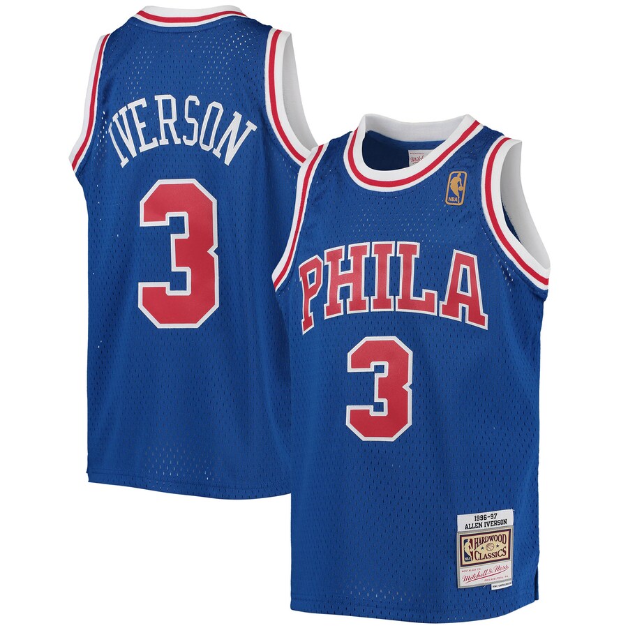 Youth Philadelphia 76ers Allen Iverson Mitchell & Ness Royal 1996/97 Hardwood Classics Swingman Throwback Jersey - Puhuasuan