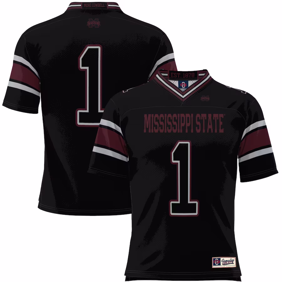 #1 Mississippi State Bulldogs GameDay Greats Endzone Football Jersey - Black - Puhuasuan