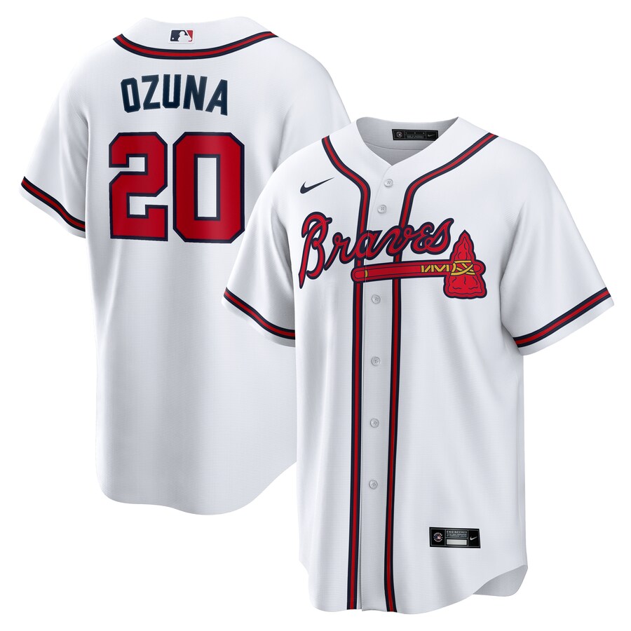 Men's Atlanta Braves Marcell Ozuna Nike White Home Replica Jersey - Puhuasuan