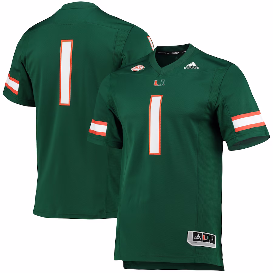 #1 Miami Hurricanes adidas Team Premier Football Jersey - Green - Puhuasuan