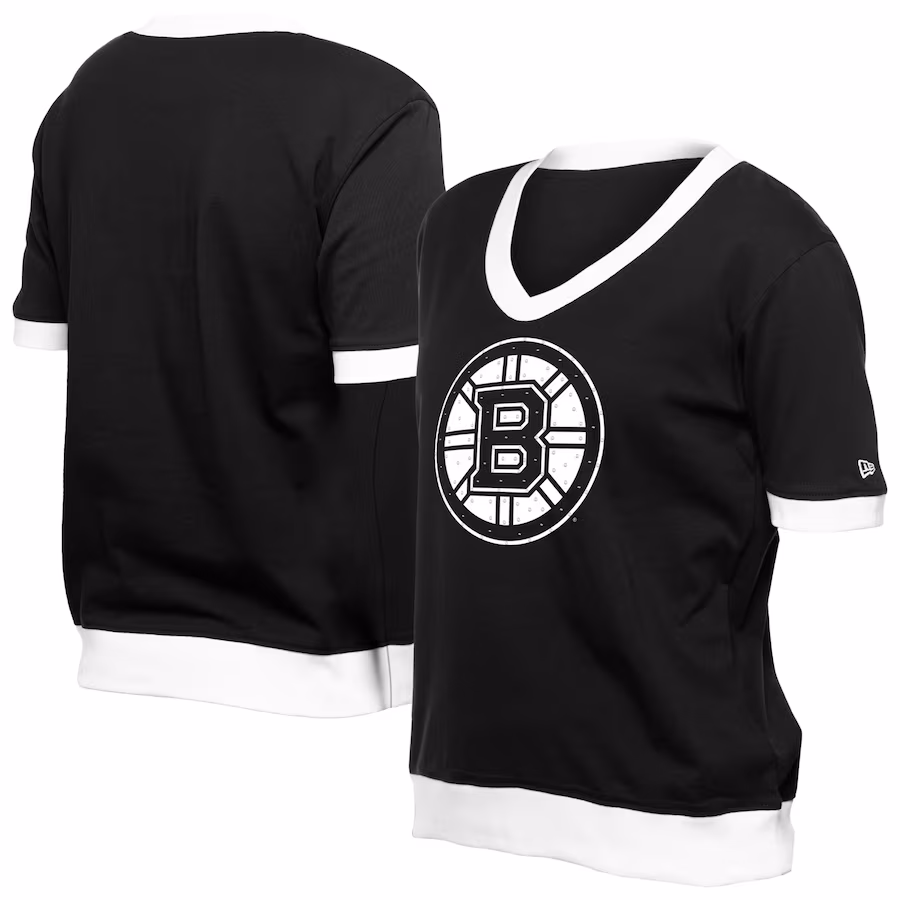 Women's Boston Bruins New Era Black Game Day Rhinestuds T-Shirt - Puhuasuan