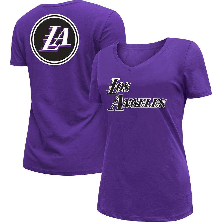 Women's Los Angeles Lakers New Era Purple 2022/23 City Edition V-Neck T-Shirt - Puhuasuan
