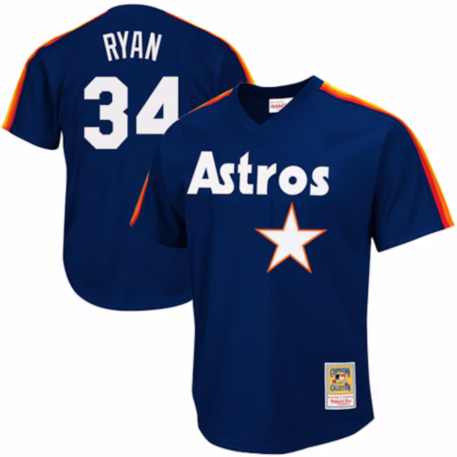 Men's Houston Astros Nolan Ryan Mitchell & Ness Navy 1988 Authentic Cooperstown Collection Mesh Batting Practice Jersey - Puhuasuan