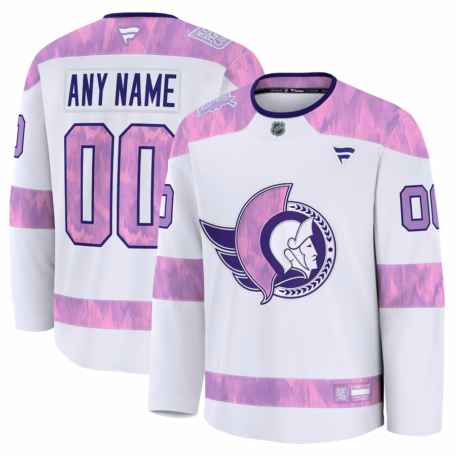 Men's Ottawa Senators Fanatics White 2024 Hockey Fights Cancer Custom Practice Jersey - Puhuasuan
