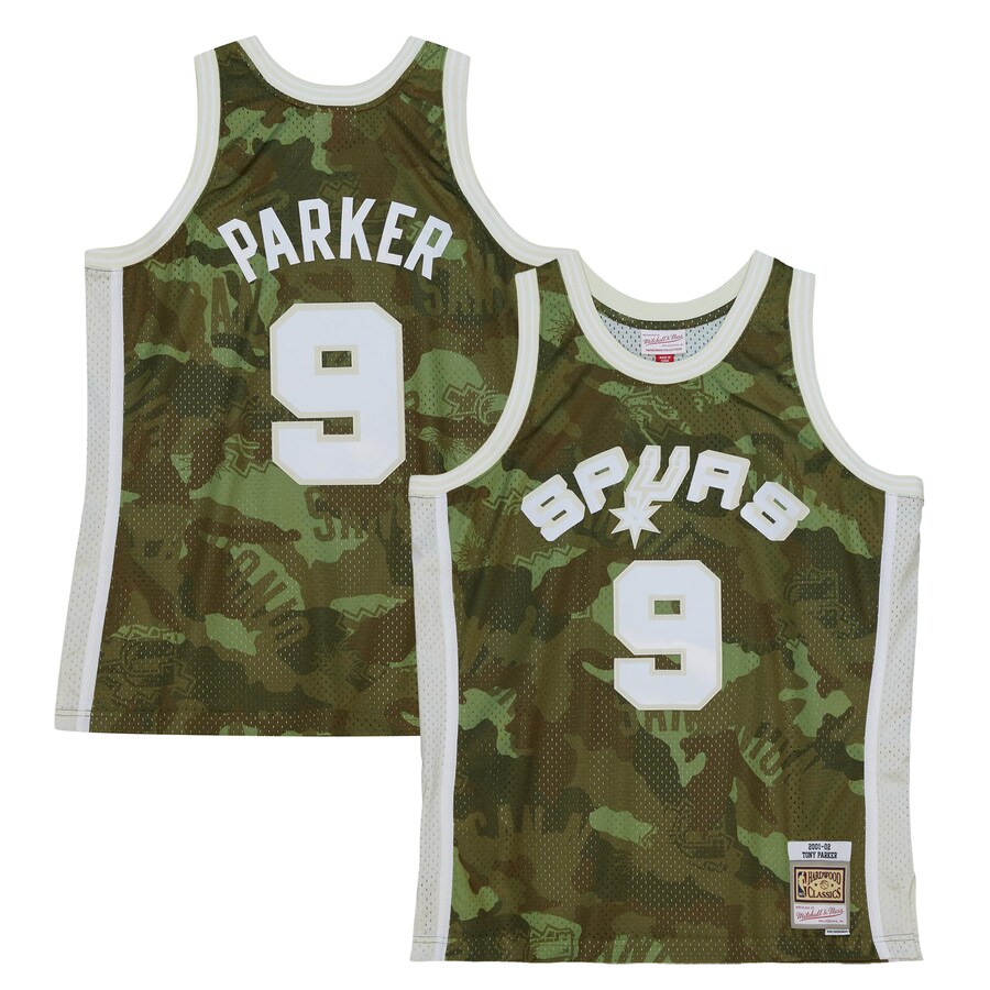 Men's San Antonio Spurs Tony Parker Mitchell & Ness Camo Hardwood Classics 2000/01 Ghost Green Swingman Jersey - Puhuasuan