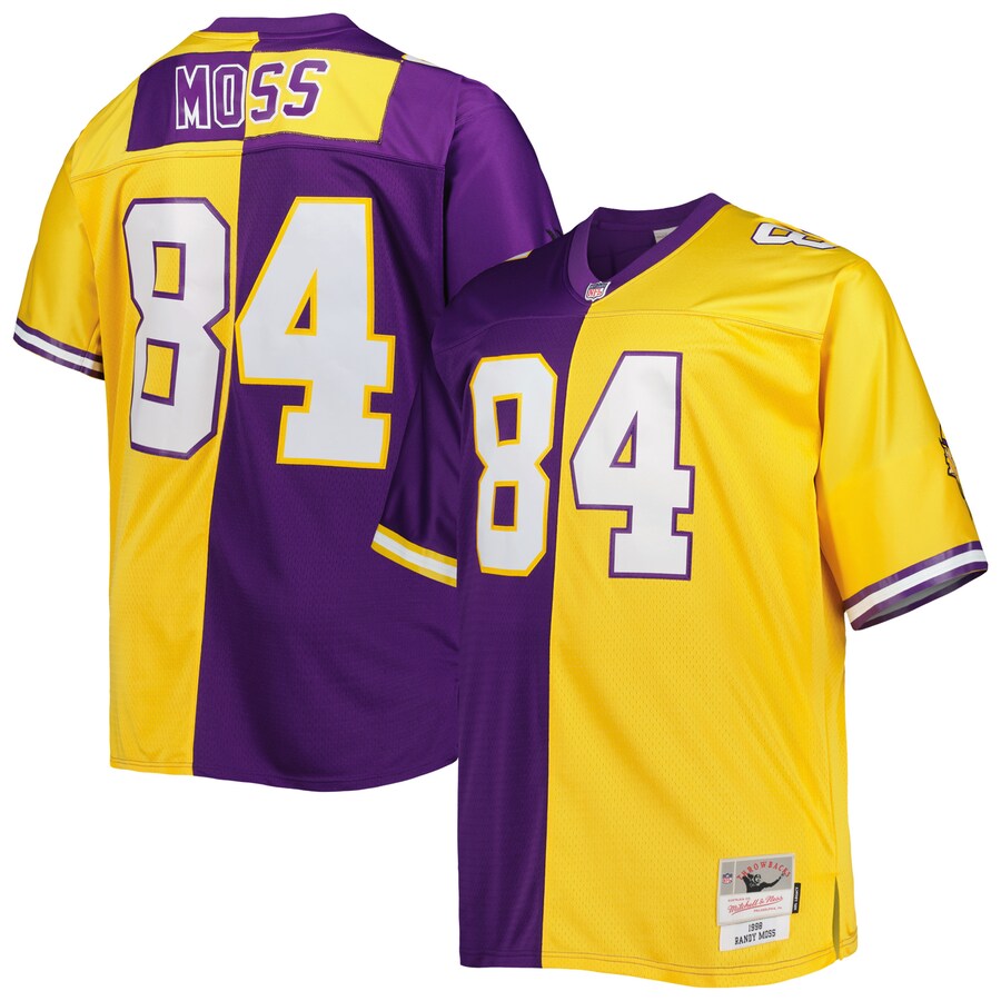 Men's Minnesota Vikings Randy Moss Mitchell & Ness Purple/Gold Big & Tall Split Legacy Retired Player Replica Jersey - Puhuasuan