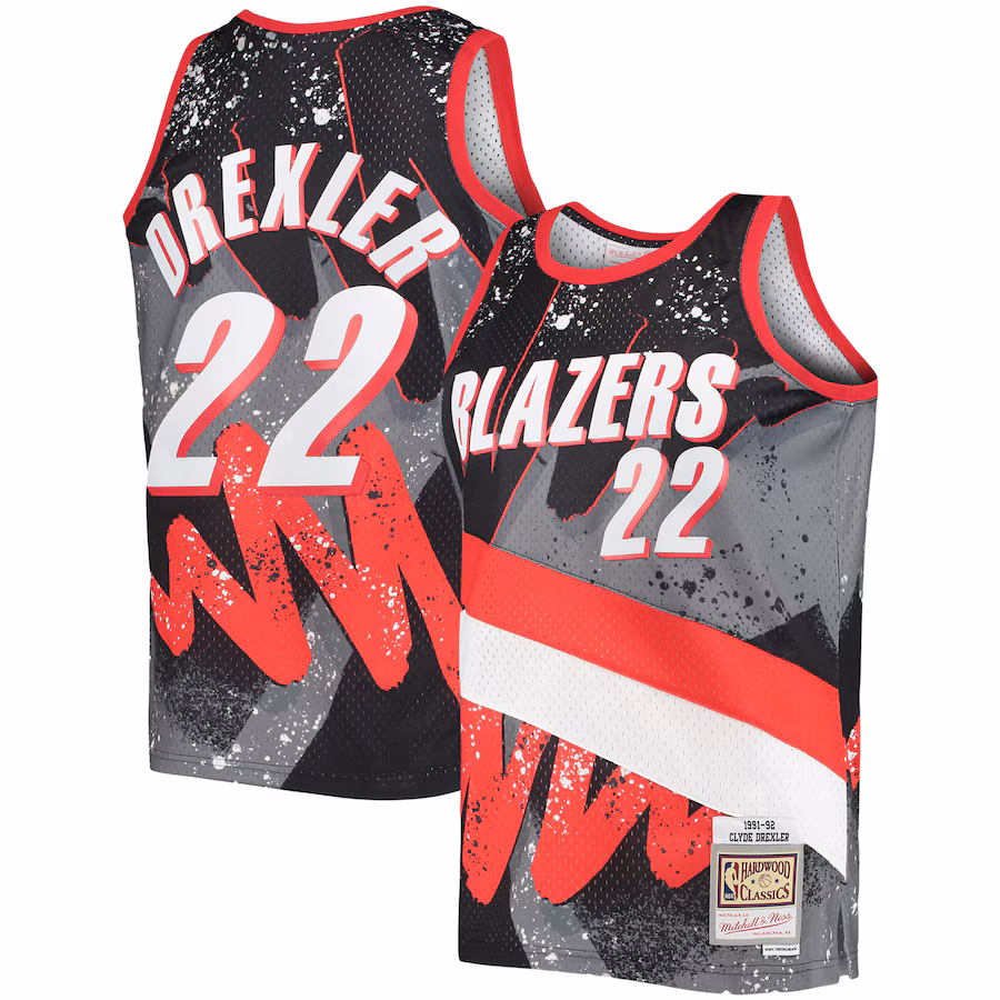 Men's Portland Trail Blazers Clyde Drexler Mitchell & Ness Black Hardwood Classics 1991/92 Hyper Hoops Swingman Jersey - Puhuasuan
