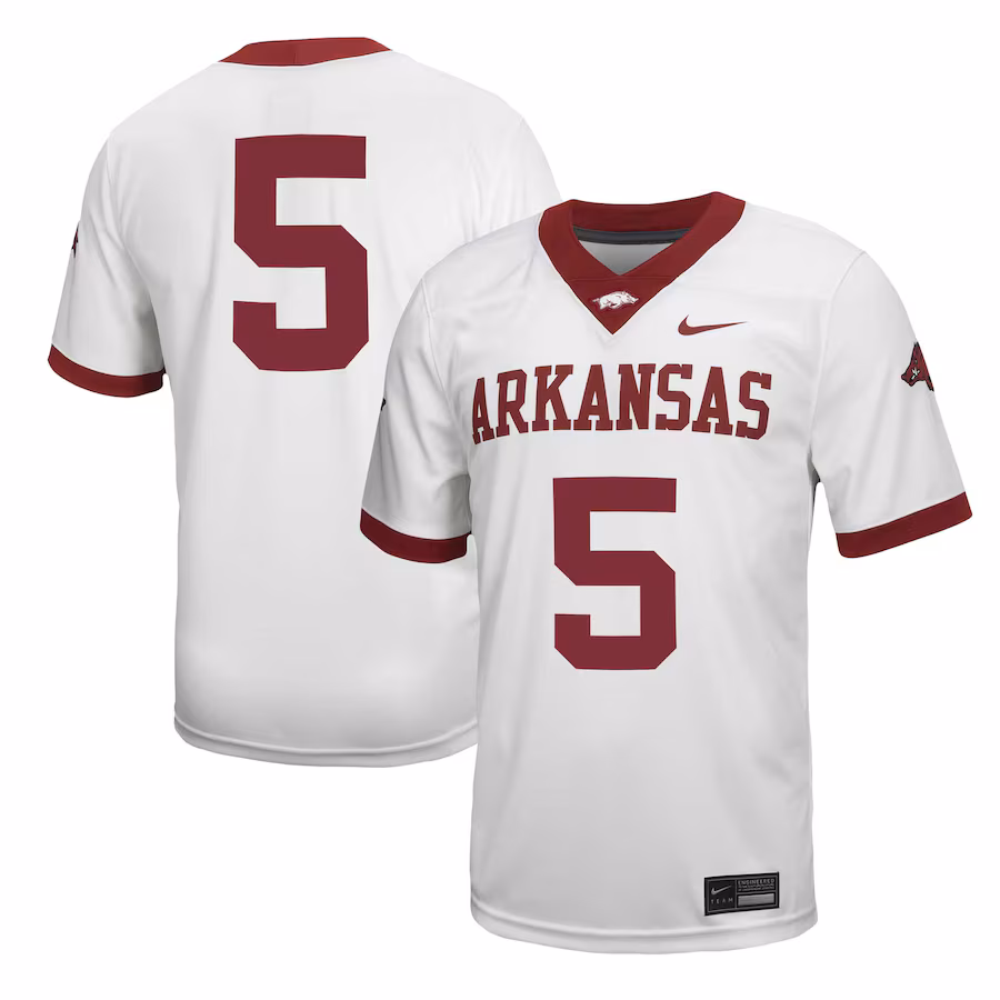 Men's Nike #5 White Arkansas Razorbacks Untouchable Football Jersey - Puhuasuan