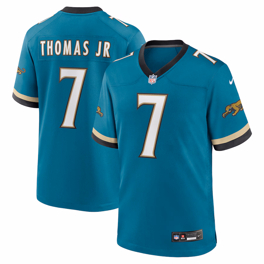 Men's Jacksonville Jaguars Brian Thomas Jr. Nike Teal Prowler Throwback Player Game Jersey - Puhuasuan