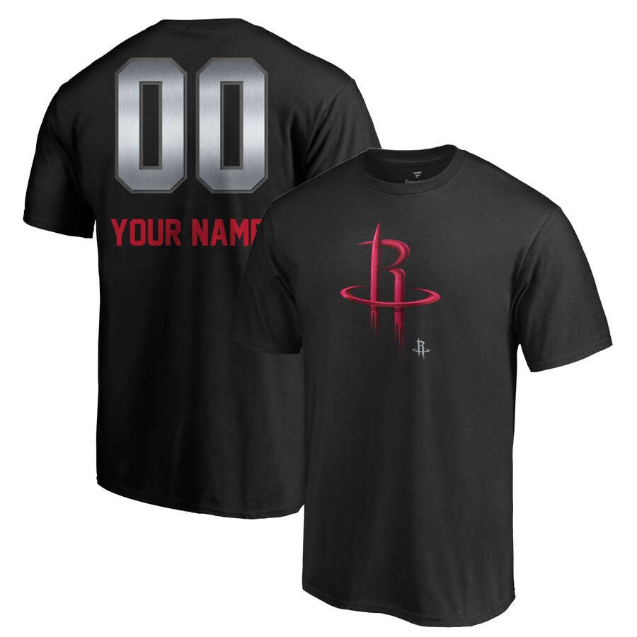 Men's Houston Rockets Black Midnight Mascot Personalized Name & Number T-Shirt - Puhuasuan