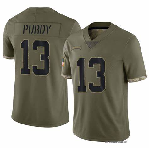 Men's San Francisco 49ers #13 Brock Purdy 2022 Olive Salute To Service Limited Stitched Jersey - Puhuasuan