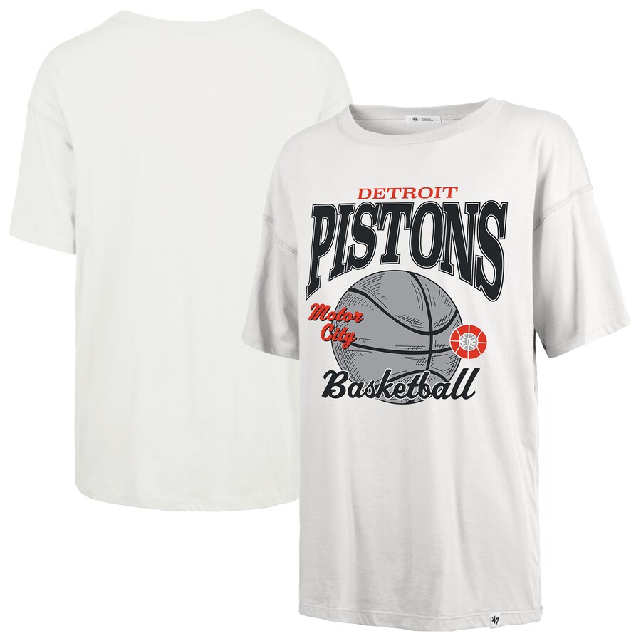 Women's Detroit Pistons  '47 White City Edition Down Court Sadie T-Shirt - Puhuasuan
