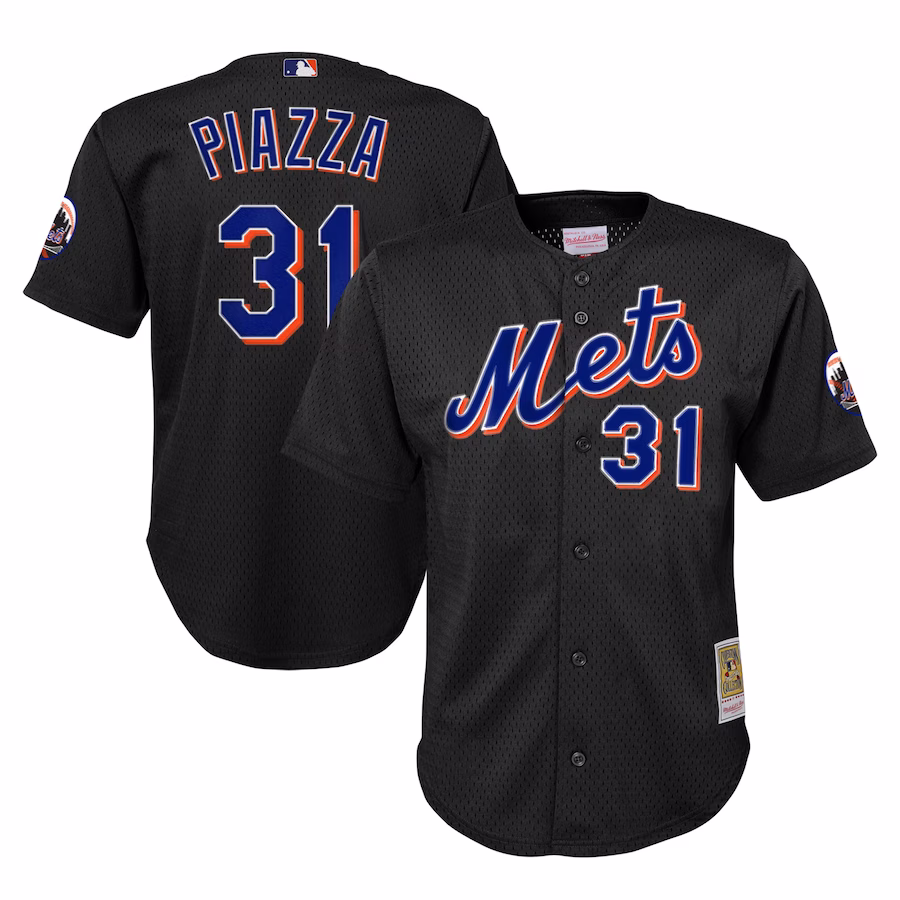 Youth New York Mets Mike Piazza Mitchell & Ness Black Cooperstown Collection Mesh Batting Practice Jersey - Puhuasuan