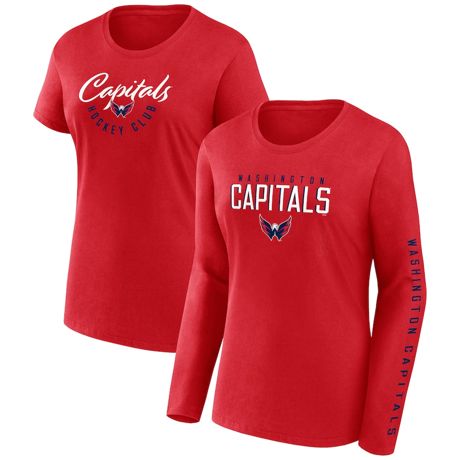 Women's Washington Capitals Fanatics Red Long and Short Sleeve Two-Pack T-Shirt Set - Puhuasuan