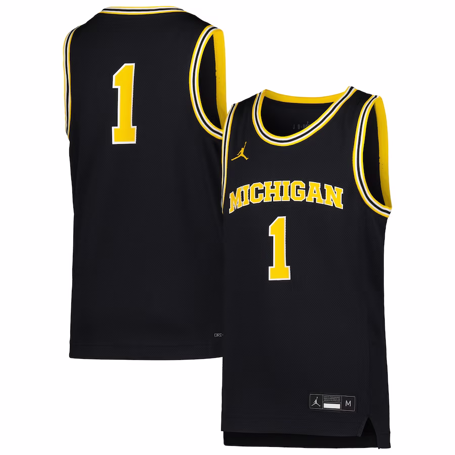 #1 Michigan Wolverines Jordan Brand Youth Icon Replica Basketball Jersey - Navy - Puhuasuan
