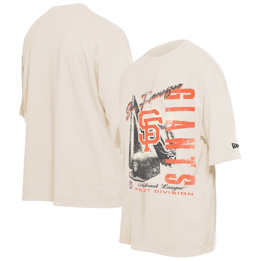Men's San Francisco Giants New Era Cream Cooperstown Collection Oversized Throwback Distressed T-Shirt - Puhuasuan