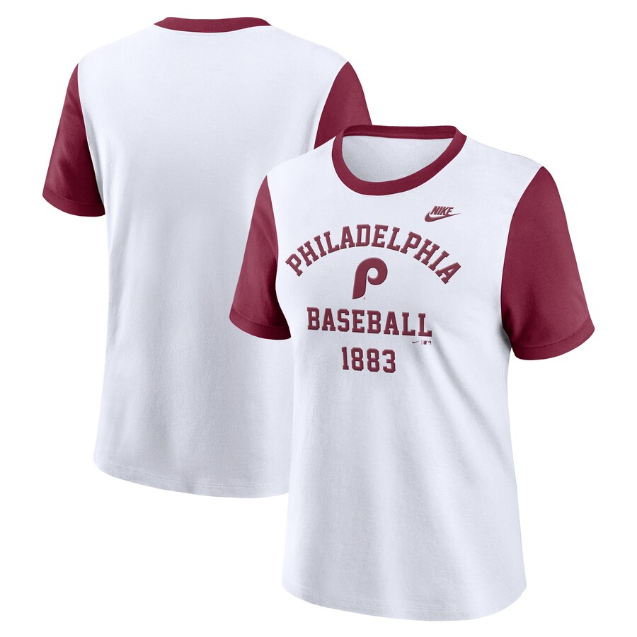 Women's Philadelphia Phillies Nike White Tri-Blend Cooperstown Logo T-Shirt - Puhuasuan