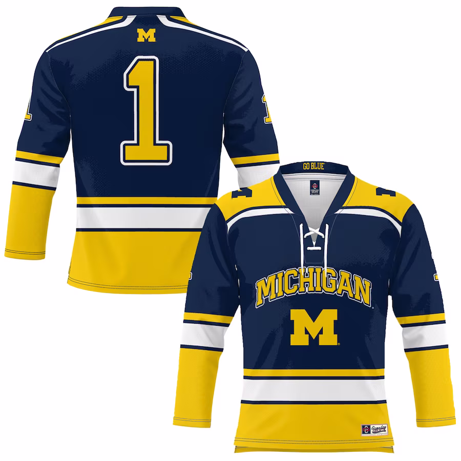 #1 Michigan Wolverines GameDay Greats Hockey Jersey - Navy - Puhuasuan
