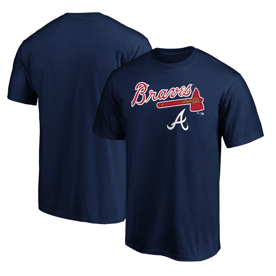 Men's Atlanta Braves Navy Team Lockup Logo T-Shirt - Puhuasuan