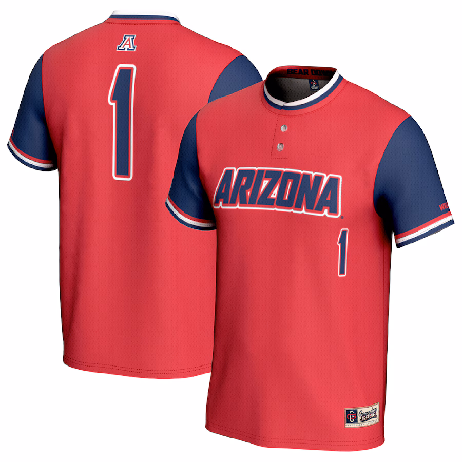 #1 Arizona Wildcats GameDay Greats Unisex Lightweight Softball Fashion Jersey - Red/Navy - Puhuasuan