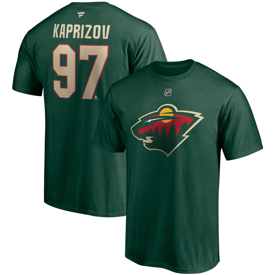 Men's Minnesota Wild Kirill Kaprizov Fanatics Green Authentic Stack Name & Number T-Shirt - Puhuasuan