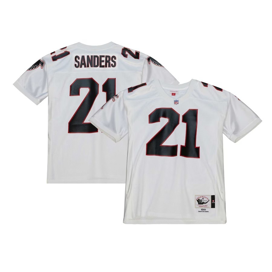 Men's Atlanta Falcons 1991 Deion Sanders Mitchell & Ness White Authentic Throwback Retired Player Jersey - Puhuasuan
